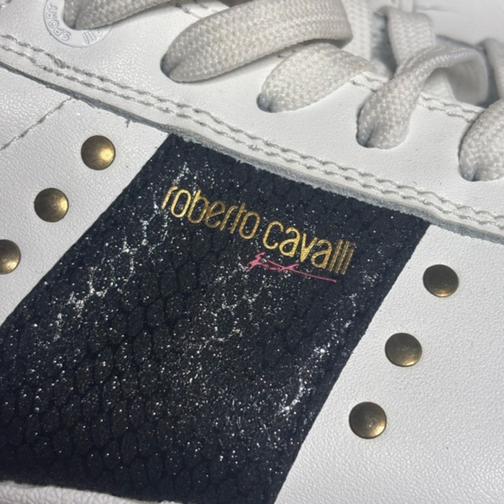 White Sneakers with‎ Black and Gold Accents Roberto Cavalli sport - Picture 5 of 12